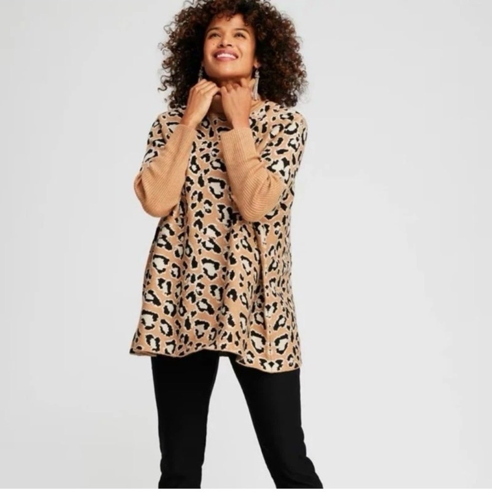 Chico’s women’s Leopard Animal Print Turtleneck Oversized Sweater Sz XL Classic